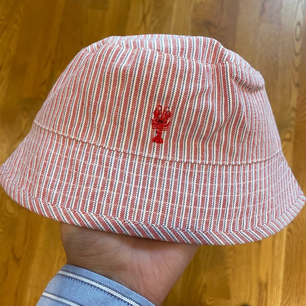 Janie and Jack Red and White Striped Lobster Baby Bucket Hat, 6-12 months